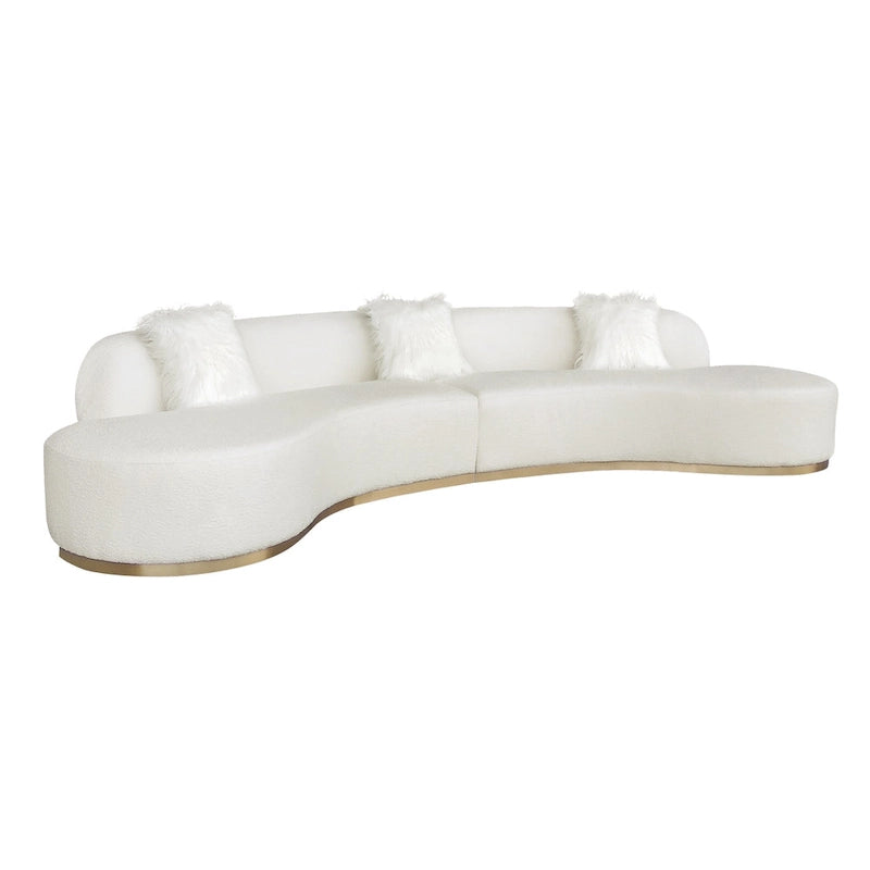 Curved Sculptural Sofa with 3 Pillows — Pet-Friendly Polyester, White or Grey