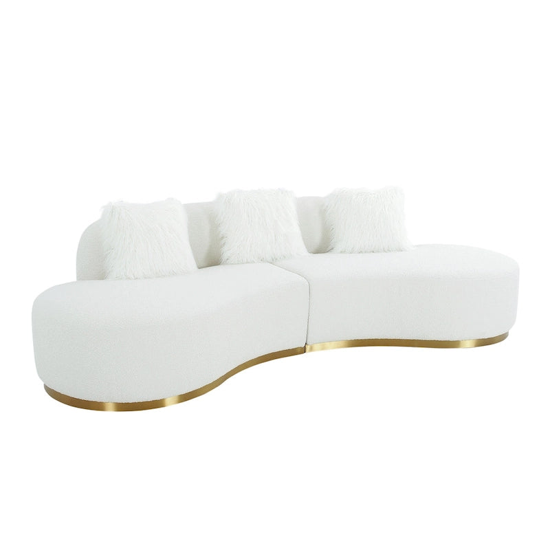 Curved Sculptural Sofa with 3 Pillows — Pet-Friendly Polyester, White or Grey