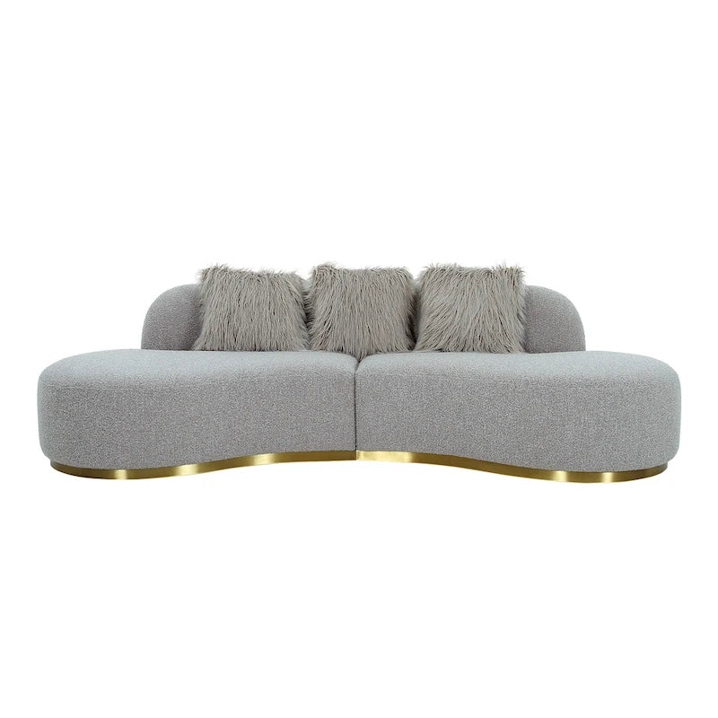 Curved Sculptural Sofa with 3 Pillows — Pet-Friendly Polyester, White or Grey