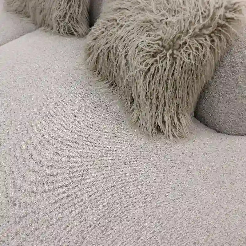 Curved Sculptural Sofa with 3 Pillows — Pet-Friendly Polyester, White or Grey