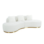 Curved Sculptural Sofa with 3 Pillows — Pet-Friendly Polyester, White or Grey