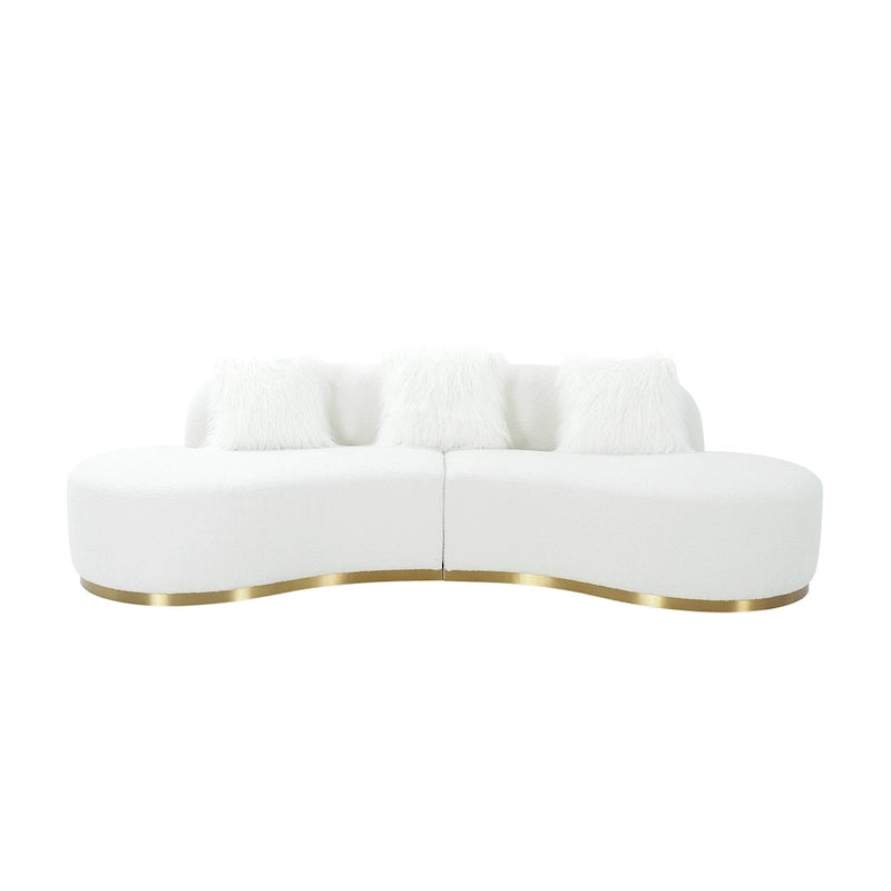 Curved Sculptural Sofa with 3 Pillows — Pet-Friendly Polyester, White or Grey