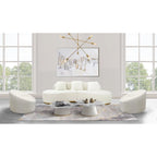 Curved Sculptural Sofa with 3 Pillows — Pet-Friendly Polyester, White or Grey