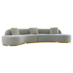 Curved Sculptural Sofa with 3 Pillows — Pet-Friendly Polyester, White or Grey