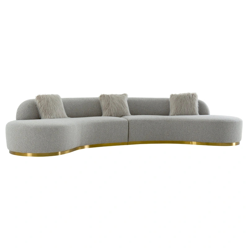 Curved Sculptural Sofa with 3 Pillows — Pet-Friendly Polyester, White or Grey