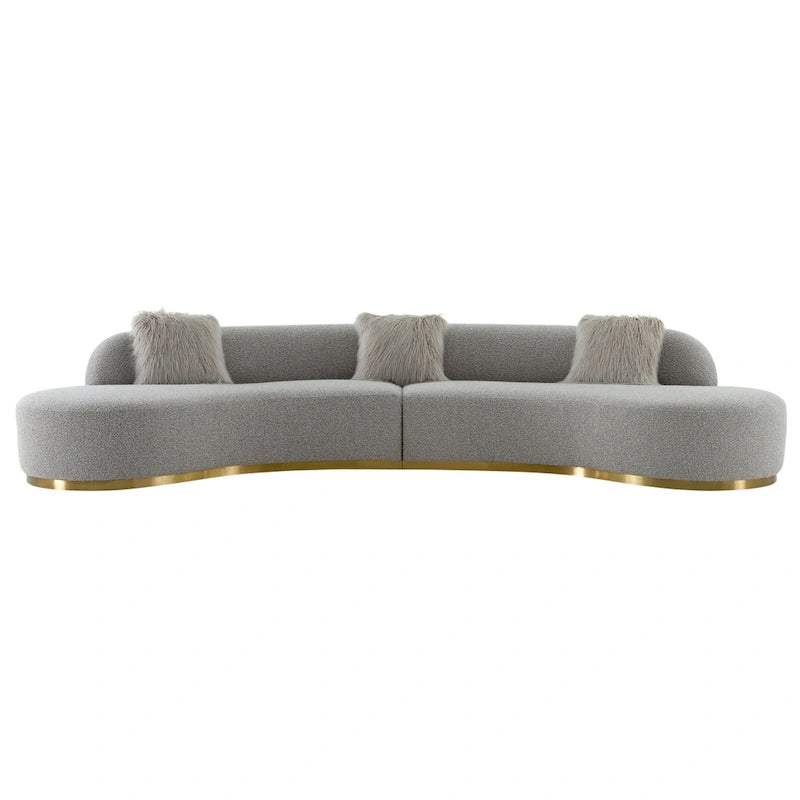 Curved Sculptural Sofa with 3 Pillows — Pet-Friendly Polyester, White or Grey
