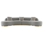 Curved Sculptural Sofa with 3 Pillows — Pet-Friendly Polyester, White or Grey