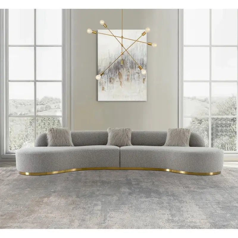 Curved Sculptural Sofa with 3 Pillows — Pet-Friendly Polyester, White or Grey