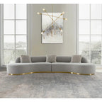 Curved Sculptural Sofa with 3 Pillows — Pet-Friendly Polyester, White or Grey
