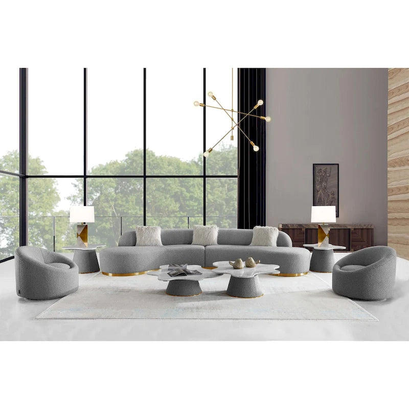 Curved Sculptural Sofa with 3 Pillows — Pet-Friendly Polyester, White or Grey