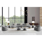 Curved Sculptural Sofa with 3 Pillows — Pet-Friendly Polyester, White or Grey