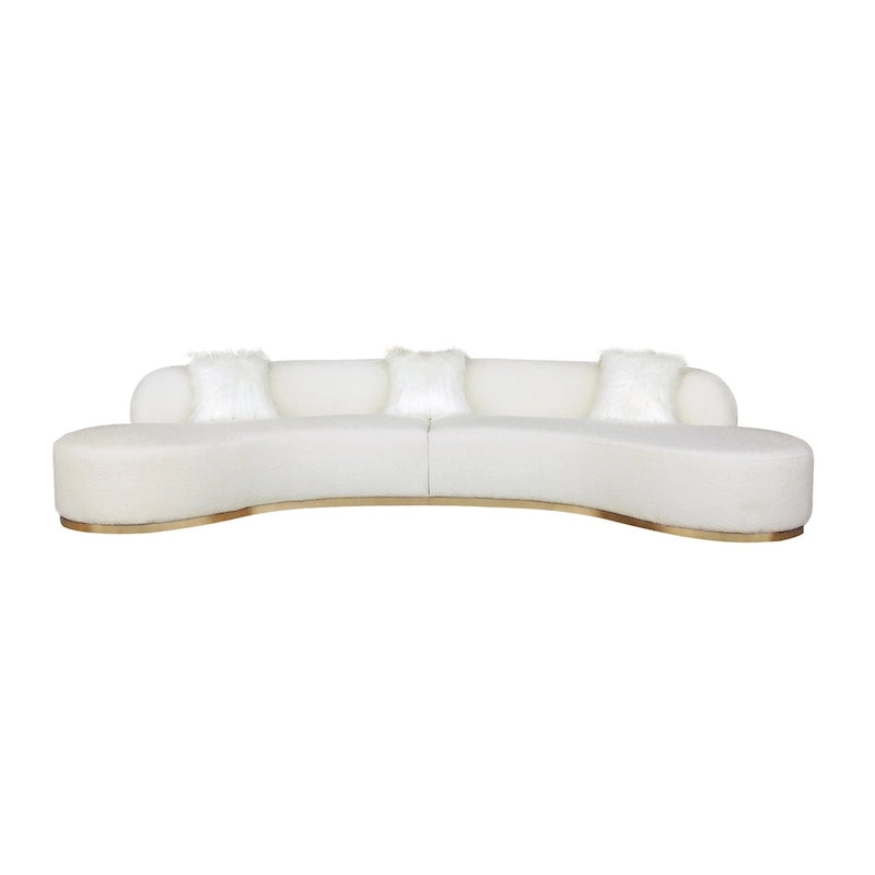 Curved Sculptural Sofa with 3 Pillows — Pet-Friendly Polyester, White or Grey