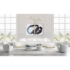 Curved Sculptural Sofa with 3 Pillows — Pet-Friendly Polyester, White or Grey