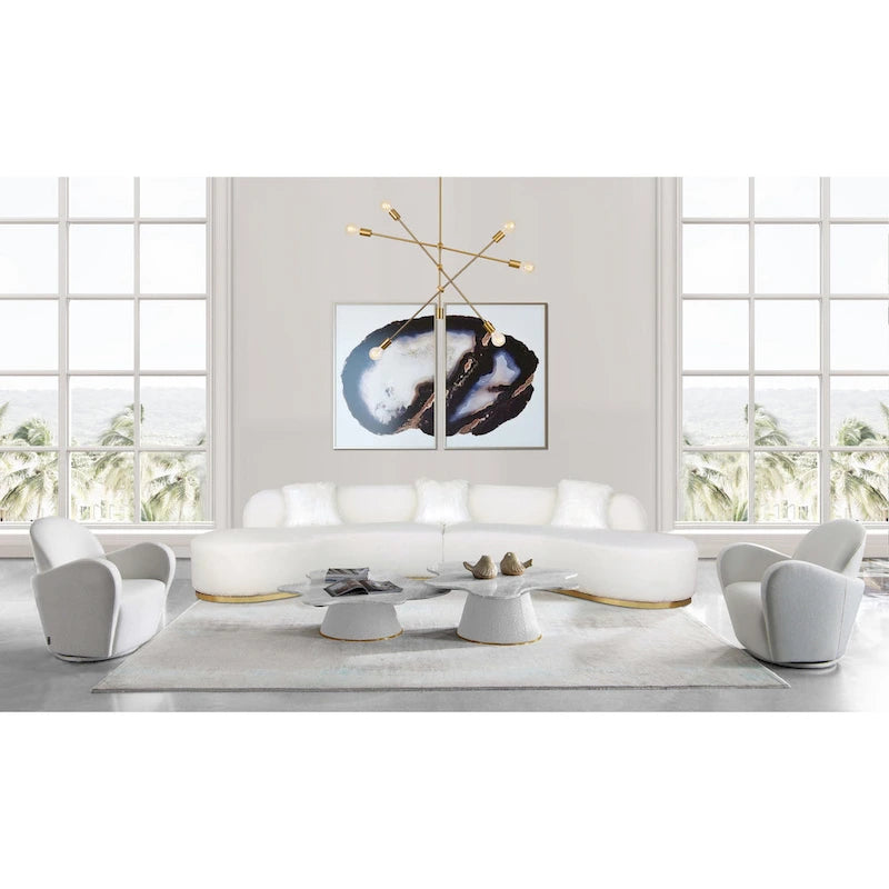 Curved Sculptural Sofa with 3 Pillows — Pet-Friendly Polyester, White or Grey