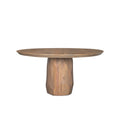 60-Inch Round Solid Wood Dining Table — Light Brown Beveled Sculpted Base
