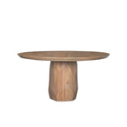 60-Inch Round Solid Wood Dining Table — Light Brown Beveled Sculpted Base