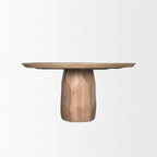 60-Inch Round Solid Wood Dining Table — Light Brown Beveled Sculpted Base