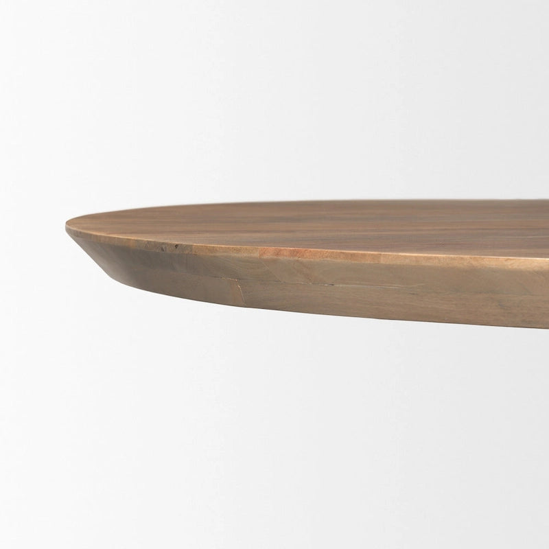 60-Inch Round Solid Wood Dining Table — Light Brown Beveled Sculpted Base