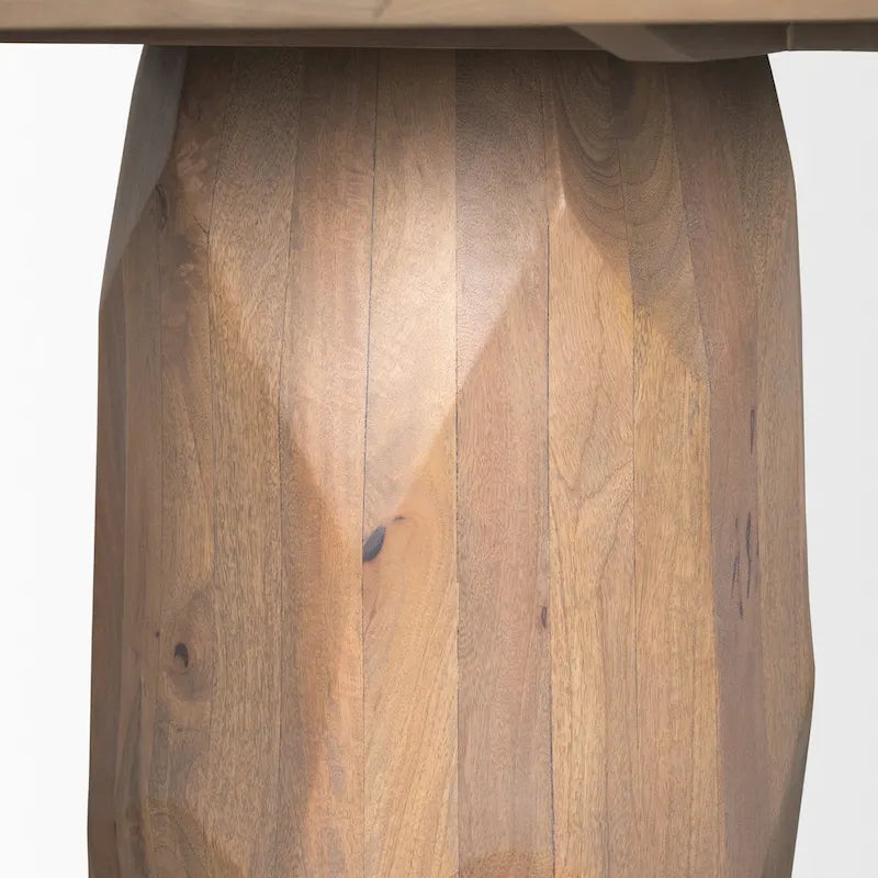 60-Inch Round Solid Wood Dining Table — Light Brown Beveled Sculpted Base