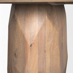 60-Inch Round Solid Wood Dining Table — Light Brown Beveled Sculpted Base