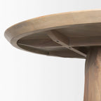 60-Inch Round Solid Wood Dining Table — Light Brown Beveled Sculpted Base