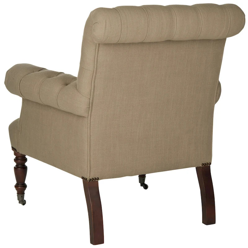 True Taupe Tufted Club Chair — Edwardian-Inspired Linen Blend Armchair