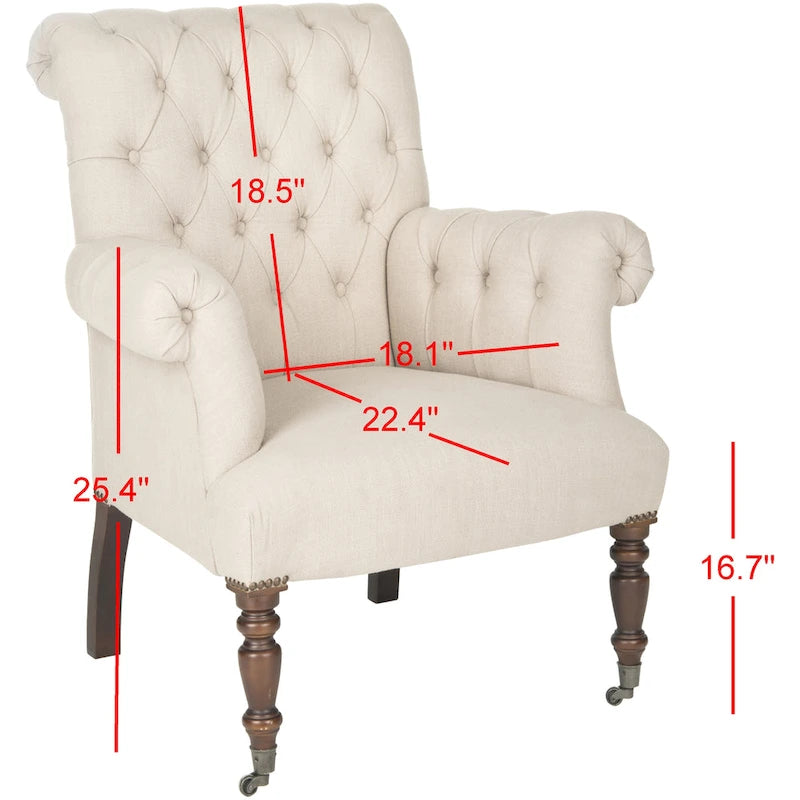 True Taupe Tufted Club Chair — Edwardian-Inspired Linen Blend Armchair