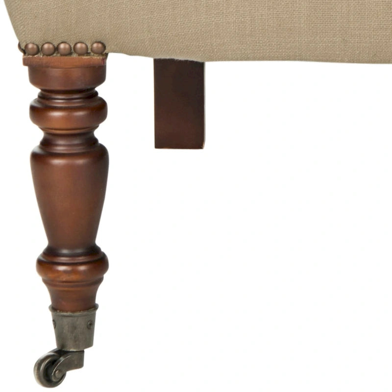 True Taupe Tufted Club Chair — Edwardian-Inspired Linen Blend Armchair