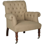 True Taupe Tufted Club Chair — Edwardian-Inspired Linen Blend Armchair