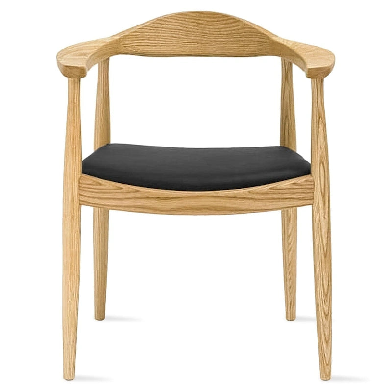Solid Oak Faux Leather Dining Armchair — Minimalist Design, No Assembly