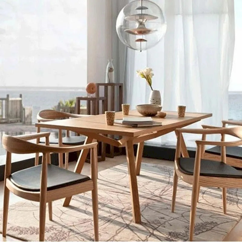 Solid Oak Faux Leather Dining Armchair — Minimalist Design, No Assembly