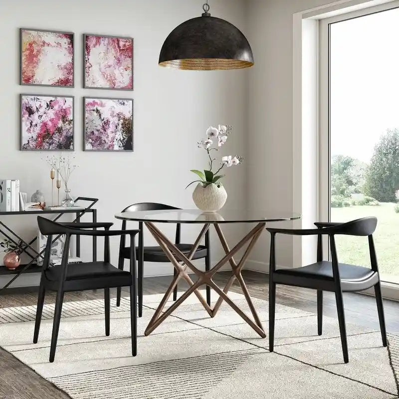 Solid Oak Faux Leather Dining Armchair — Minimalist Design, No Assembly
