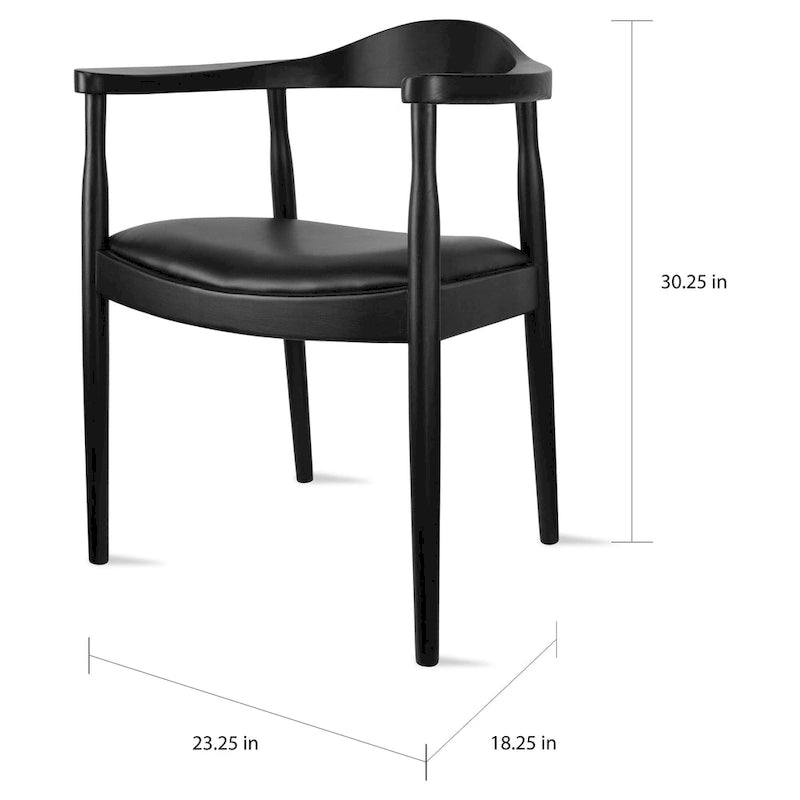 Solid Oak Faux Leather Dining Armchair — Minimalist Design, No Assembly