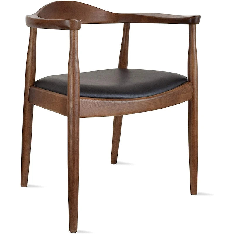 Solid Oak Faux Leather Dining Armchair — Minimalist Design, No Assembly