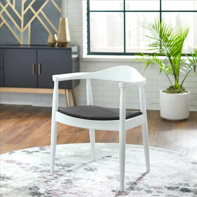 Solid Oak Faux Leather Dining Armchair — Minimalist Design, No Assembly