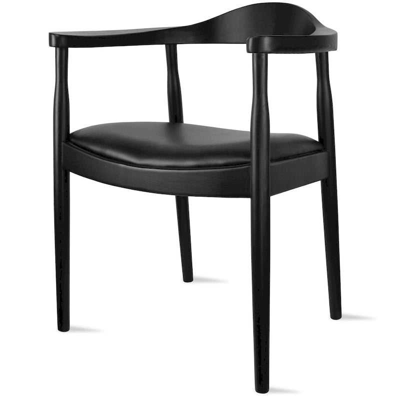 Solid Oak Faux Leather Dining Armchair — Minimalist Design, No Assembly
