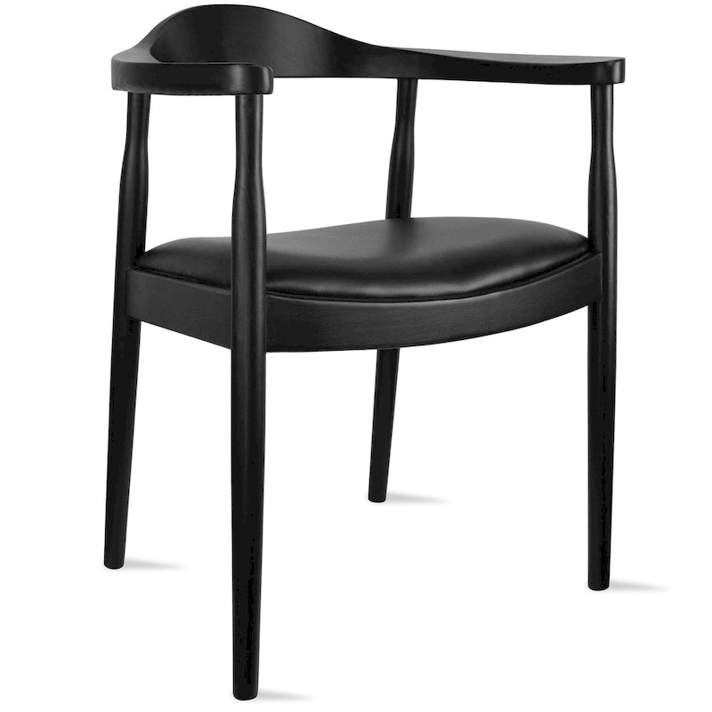Solid Oak Faux Leather Dining Armchair — Minimalist Design, No Assembly