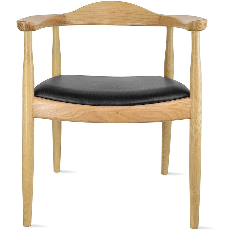 Solid Oak Faux Leather Dining Armchair — Minimalist Design, No Assembly