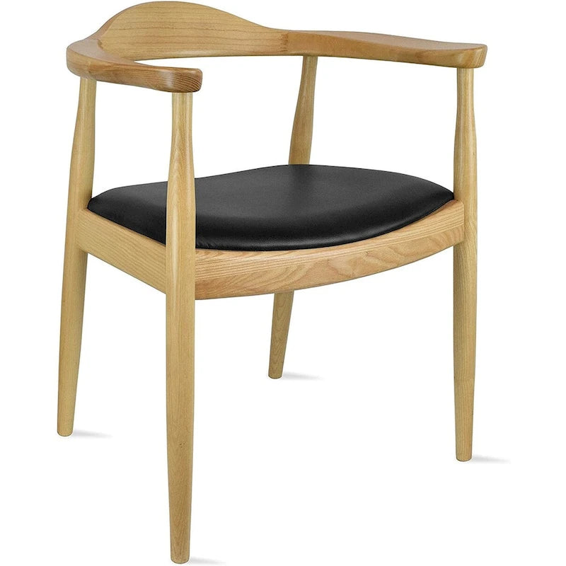 Solid Oak Faux Leather Dining Armchair — Minimalist Design, No Assembly