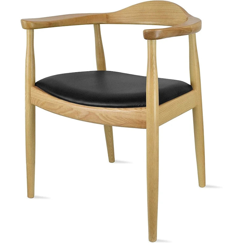 Solid Oak Faux Leather Dining Armchair — Minimalist Design, No Assembly