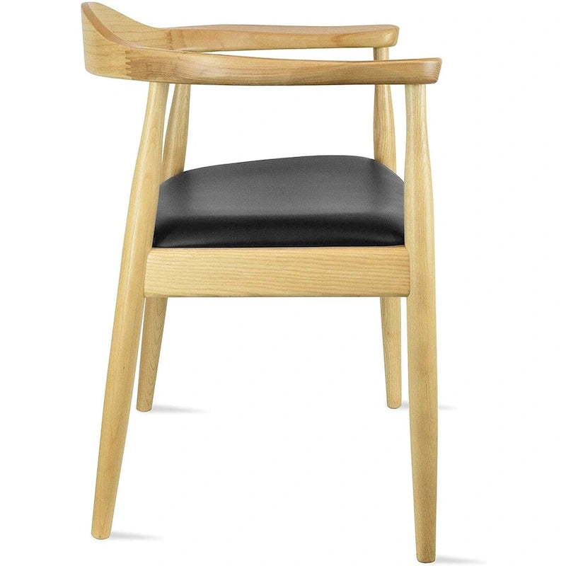 Solid Oak Faux Leather Dining Armchair — Minimalist Design, No Assembly