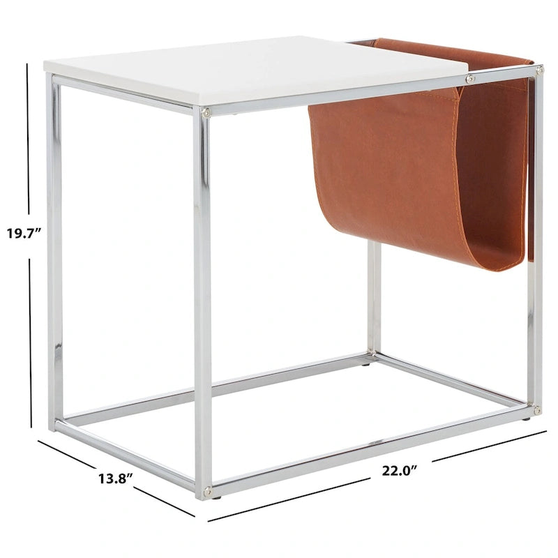 Industrial Side Table with Wooden Top & Black Metal Base — 22x14x20 Inches