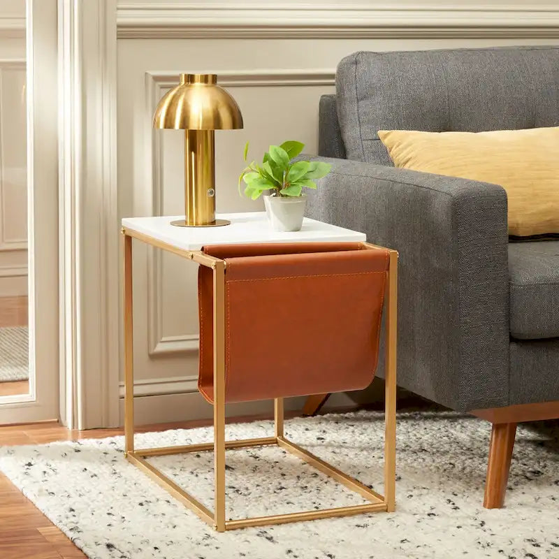 Industrial Side Table with Wooden Top & Black Metal Base — 22x14x20 Inches