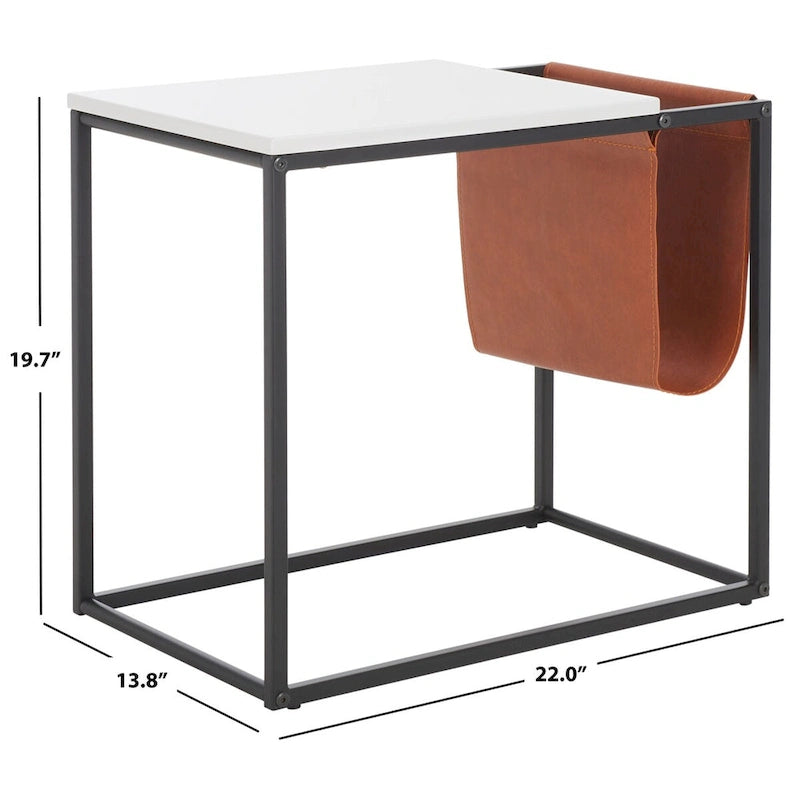 Industrial Side Table with Wooden Top & Black Metal Base — 22x14x20 Inches