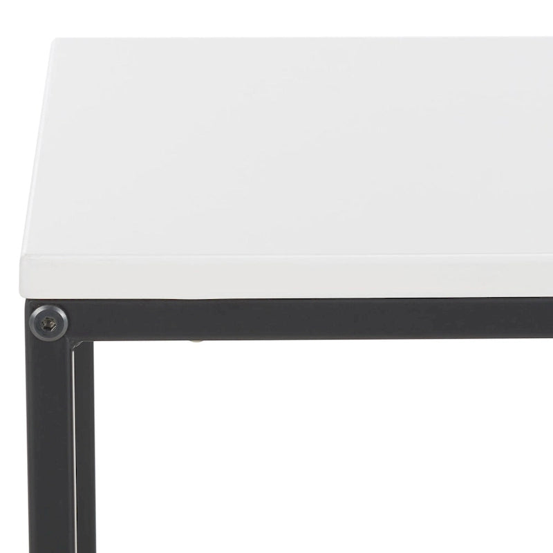 Industrial Side Table with Wooden Top & Black Metal Base — 22x14x20 Inches