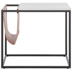 Industrial Side Table with Wooden Top & Black Metal Base — 22x14x20 Inches