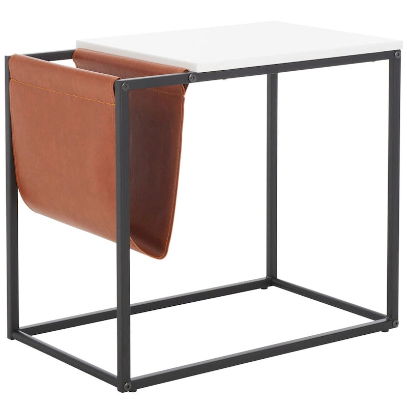 Industrial Side Table with Wooden Top & Black Metal Base — 22x14x20 Inches