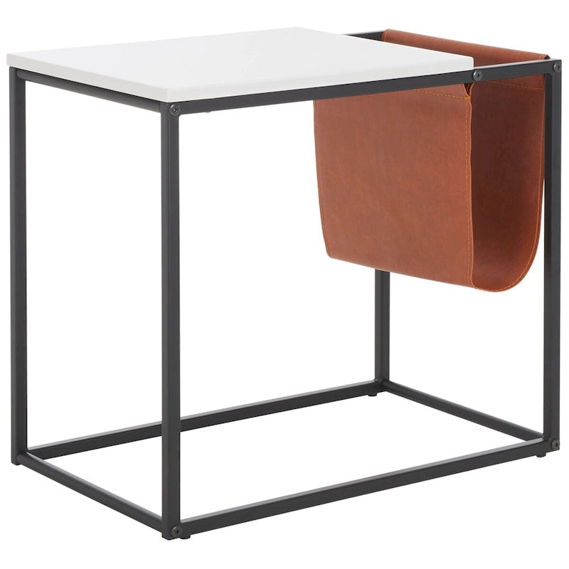 Industrial Side Table with Wooden Top & Black Metal Base — 22x14x20 Inches
