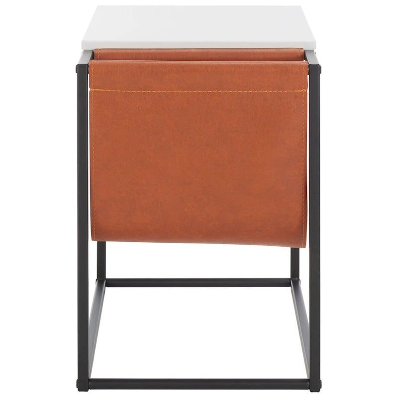 Industrial Side Table with Wooden Top & Black Metal Base — 22x14x20 Inches