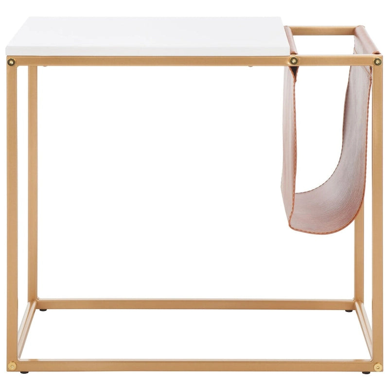 Industrial Side Table with Wooden Top & Black Metal Base — 22x14x20 Inches